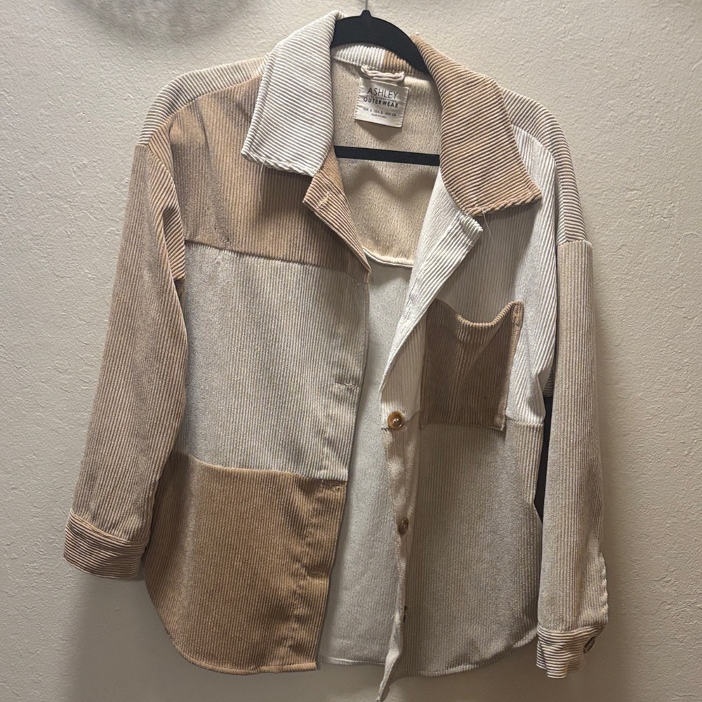 Patchwork Corduroy Blazer in Cream and Tan
